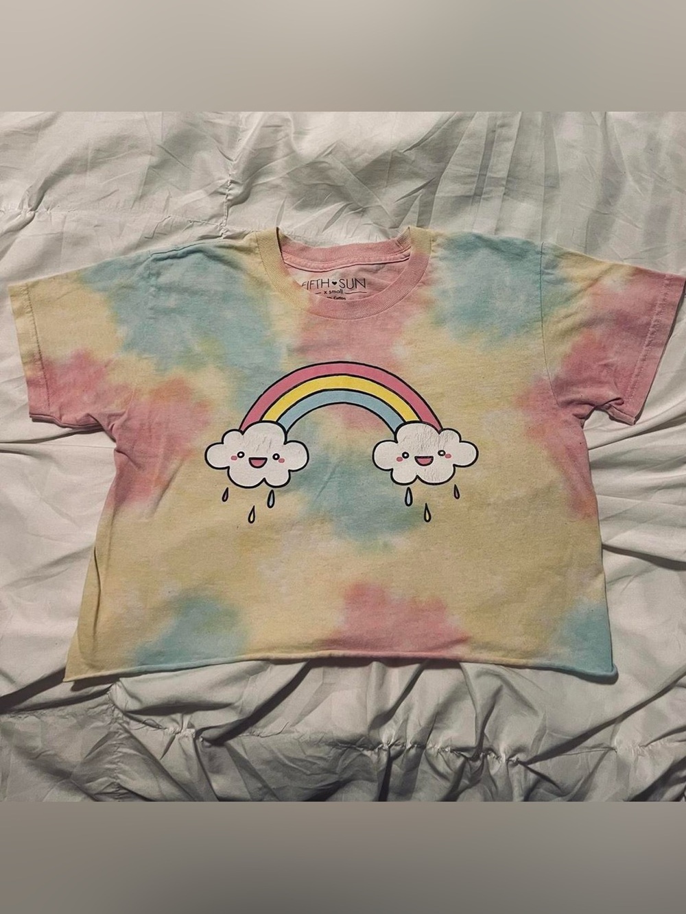 Fifth Sun Women’s Pastel Tie-Dye Rainbow Cloud Tee - Multicolor Size XS